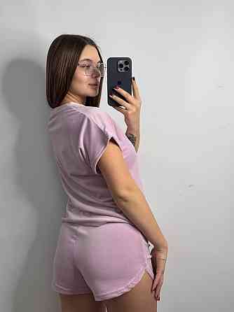 Піжама-комплект (футболка + шорти + штани) з плюшевого велюру Рожевий M Харків