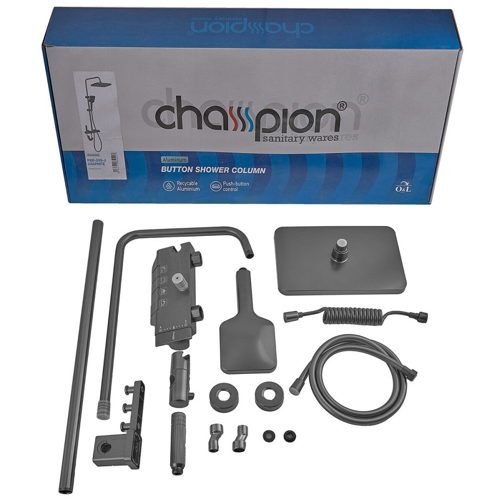 Душова колона Champion PBM-009-J графіт з кнопковим змішувачем та 4 режимами Харків - фото 4