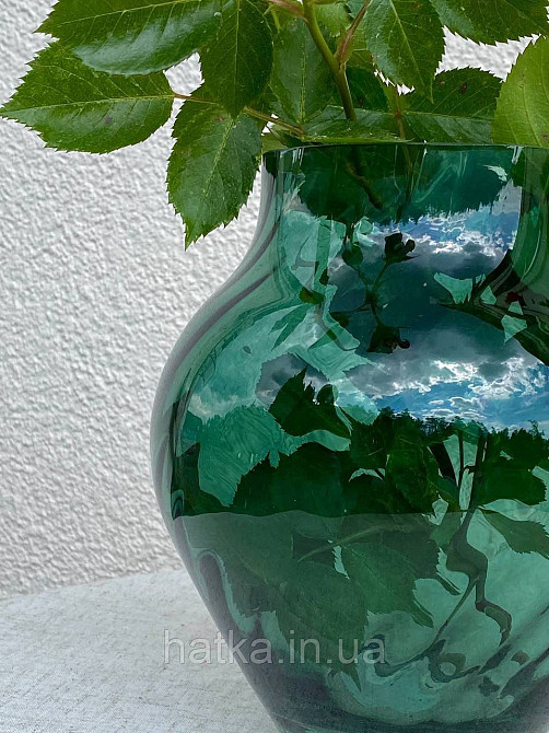 Ваза скляна 17,5*17,5*20 см "Бонна" зелене товсте скло Київ - фото 2