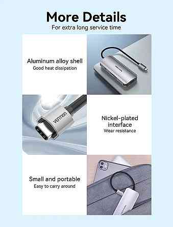 USB-хаб Vention USB-C з HDMI, USB 3.0, SD/TF, 0.15M, Сірий Київ