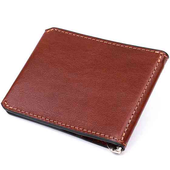 Чоловічий шкіряний затиск для грошей Коричневий (GRANDE PELLE) Київ