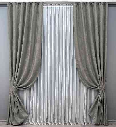 Комплект готових штор VR-Textil Жакард Sultan № 875ш Сірий 100х290 см 2 шт (31-892) Київ
