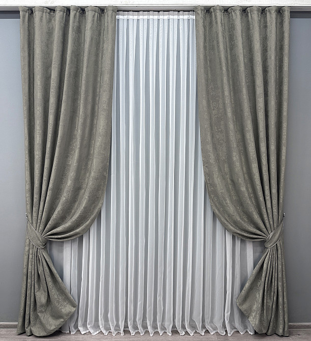 Комплект готових штор VR-Textil Жакард Sultan № 875ш Сірий 100х290 см 2 шт (31-892) Київ - фото 2