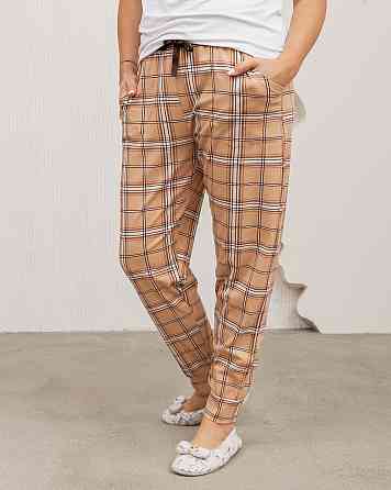 Женские пижамные штаны - бежевые в клетку Nicoletta 1126Ш L Киев