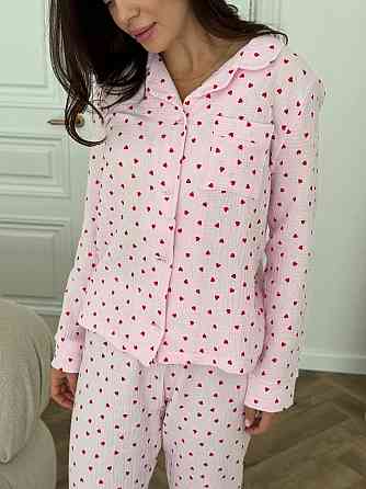 Женский комплект из натуральной ткани Сердечки, Розовый, XL-2XL Харьков