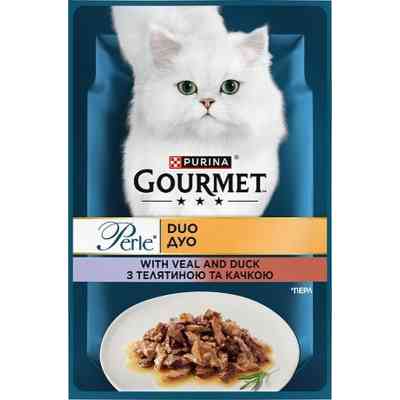 Влажный корм для кошек Purina Gourmet Perle с Телятиной и Уткой в подливе 85 г (8445291187719) Винница