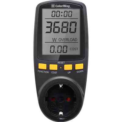 Ваттметр ColorWay цифровий 16A/3680W, black (CW-VM16-02D) Винница