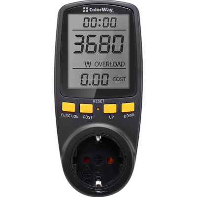 Ватметр ColorWay цифровий 16A/3680W, black (CW-VM16-02D) Вінниця - фото 1