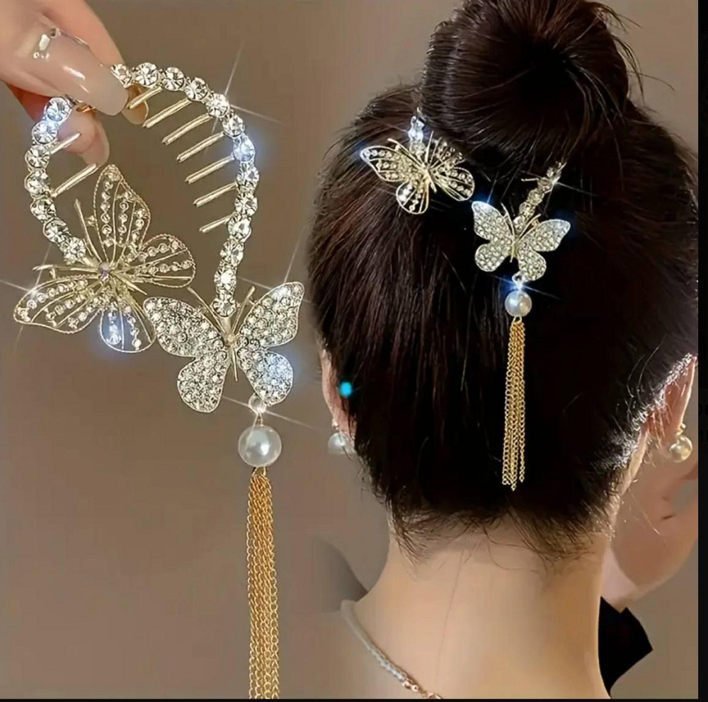 Декоративный гребень для волос с бабочками и подвеской Киев - изображение 1