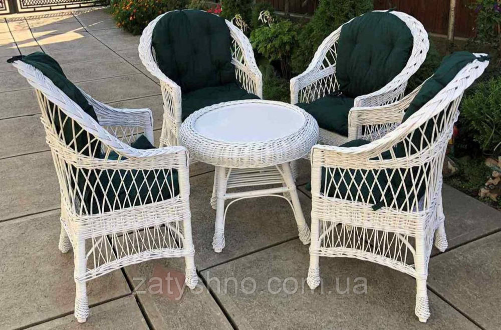 Набір плетених меблів білих |Меблі з лози з накидками |меблі плетені білі зі столом Київ - фото 4