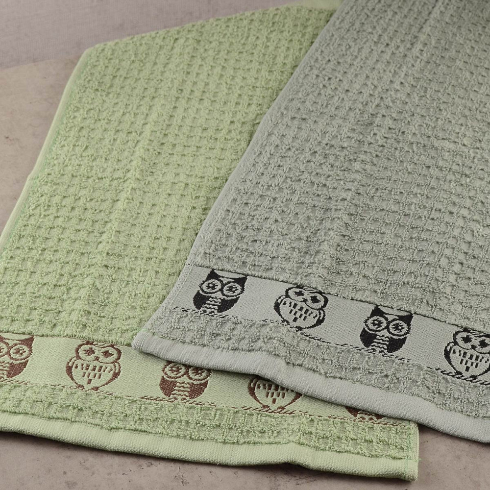 Набір кухонних махрових рушників 2шт GM Textile 30x50см, 30x50см Sova 400г / м2 (Зелений) Суми - фото 2