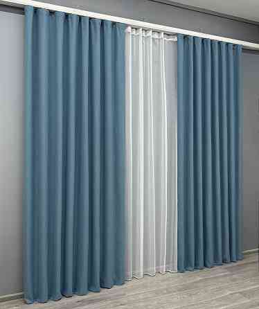 Комплект штор VR-Textil 100% блэкаут ASHEN NIGHT 200х270 2шт и Тюль 500х270 1852ш-1153т синий с белым 71-093/6 Киев