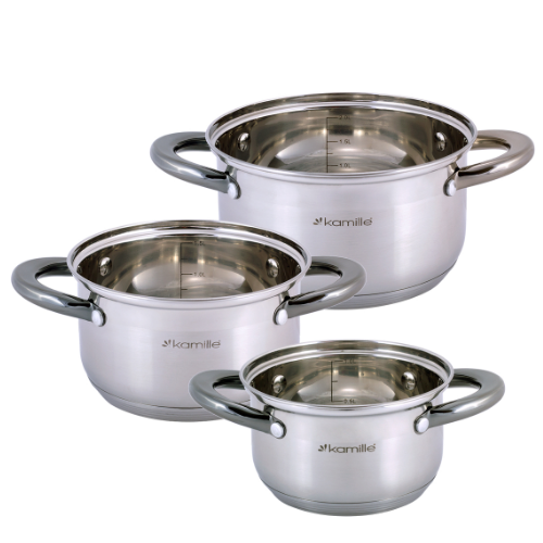 Набір каструль 6 предметів (каструлі 1/1,5/2л) нержавіюча сталь порожнисті чорні ручки 4926 KAMILLE Житомир - фото 9
