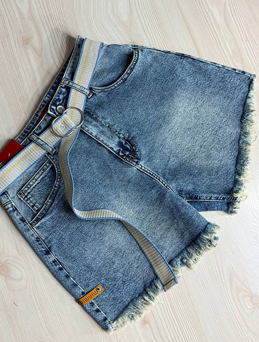 Шорты женские джинсовые Vanver 268 короткие с бахромой и ремнем голубые, голубой, 29, 29, 74 см, 100 см Киев - изображение 5