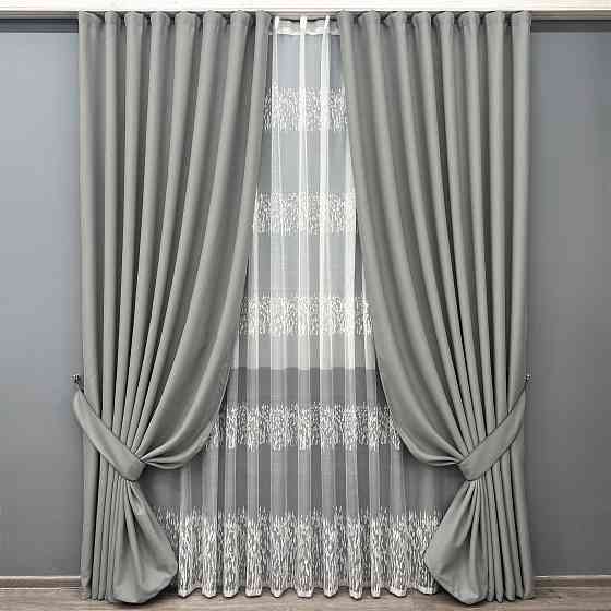 Комплект штор VR-Textil блекаут Scandi 100х270 2шт і Тюль 400х270 1900ш-1675т Сірий з білим 71-172/2 Київ