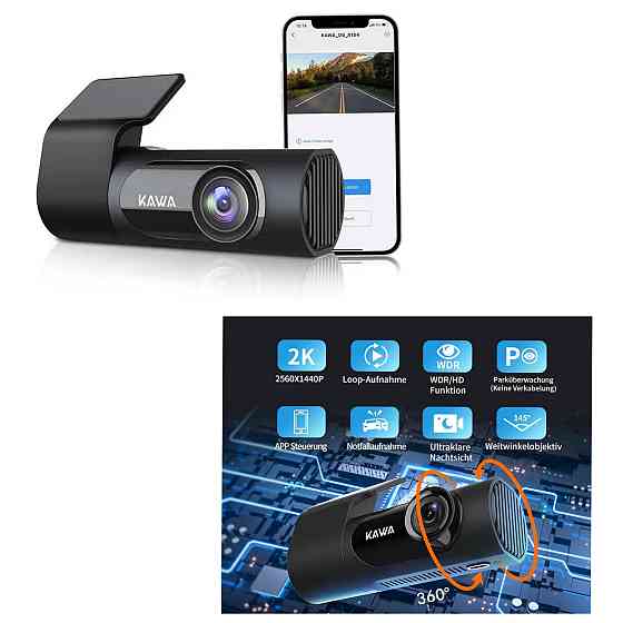 Автомобільний відеореєстратор KAWA D6 Dash Cam 2K 1440P Full QHD об'єктив 145° з функцією нічного ба Луцьк