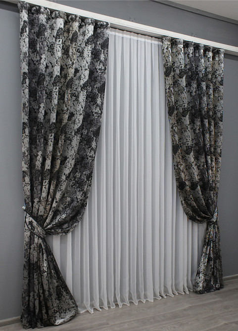 Комплект готовых штор VR-Textil Мрамор Al-7 № 1461ш Серый с черным и какао 150х290 см 2 шт (33-0328) Киев - изображение 3