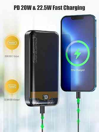 Power Bank 36000 мА·ч, быстрая зарядка 22,5 Вт, PD 20 Вт, QC 3.0, USB-C, цифровой дисплей Киев