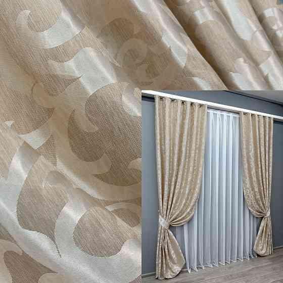 Комплект готових штор VR-Textil Жакард Вензель № 416ш Бежевий 100х290 см 2 шт (31-0129) Київ