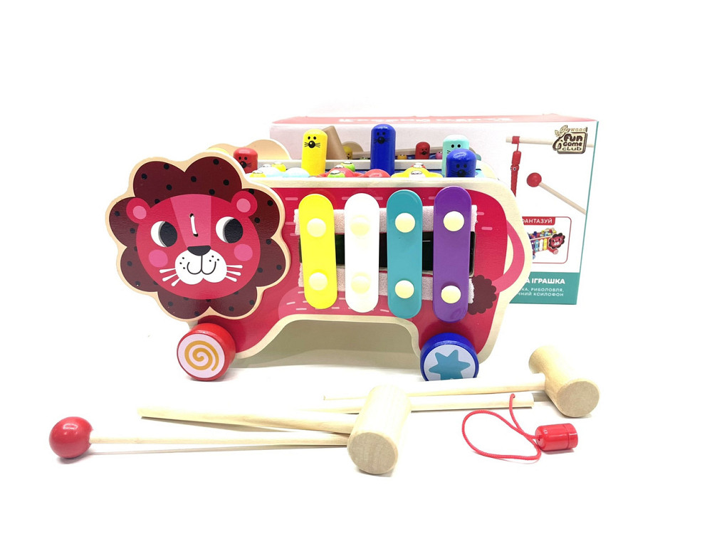 Ігровий центр 4FUN Game Club Wood ксилофон магнітна рибалка стукачка шестерні Лев Червоний (55202) Чернігів - фото 2