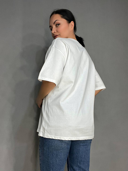 Футболка жіноча YIGOU 23 напис малюнок кролик оверсайз подовжена one size, білий, one size Київ - фото 16