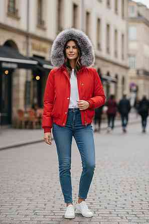 Бомбер женский с мехом блюфрост 48 Красный Харьков