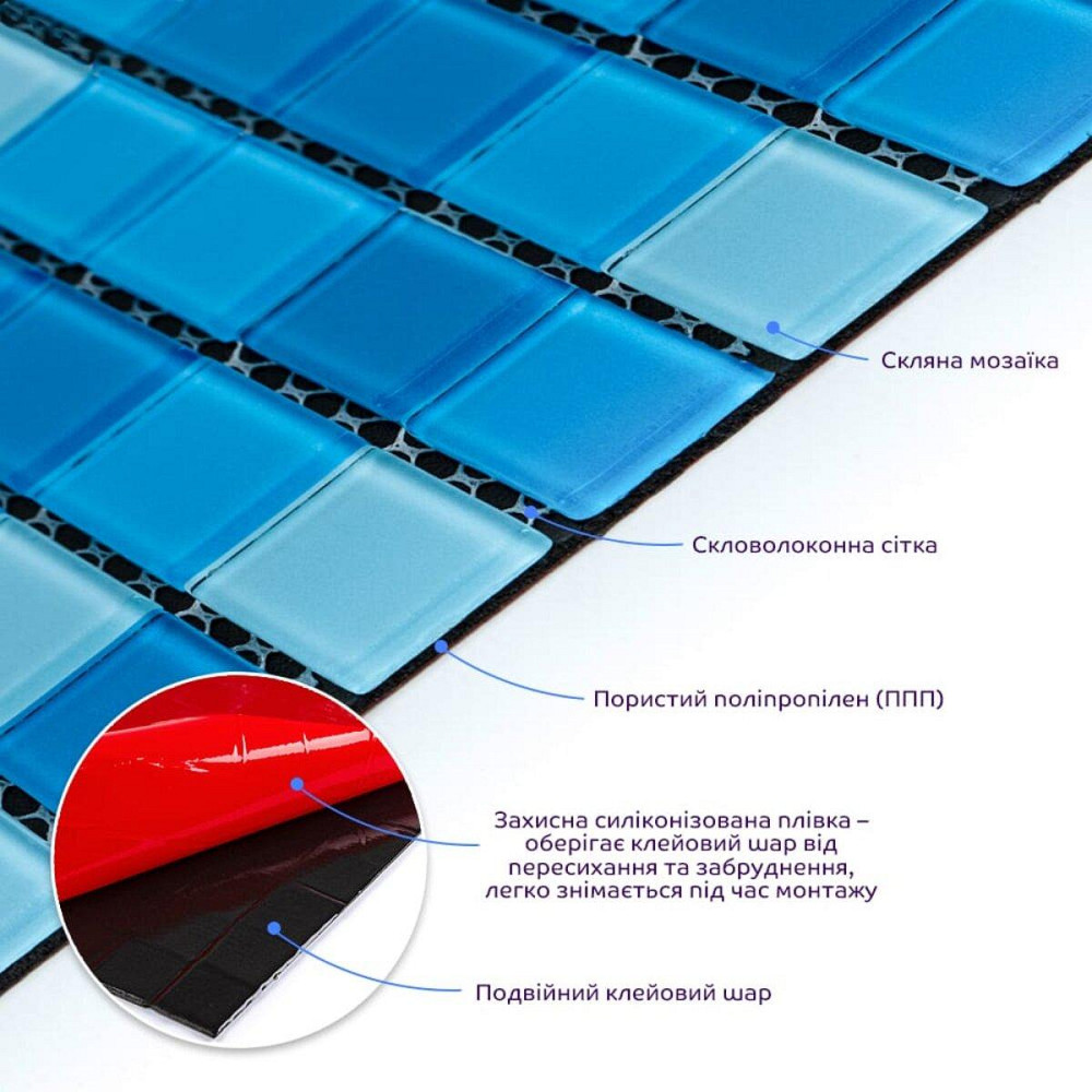 Блакитна скляна мозаїка для декору Київ - фото 2