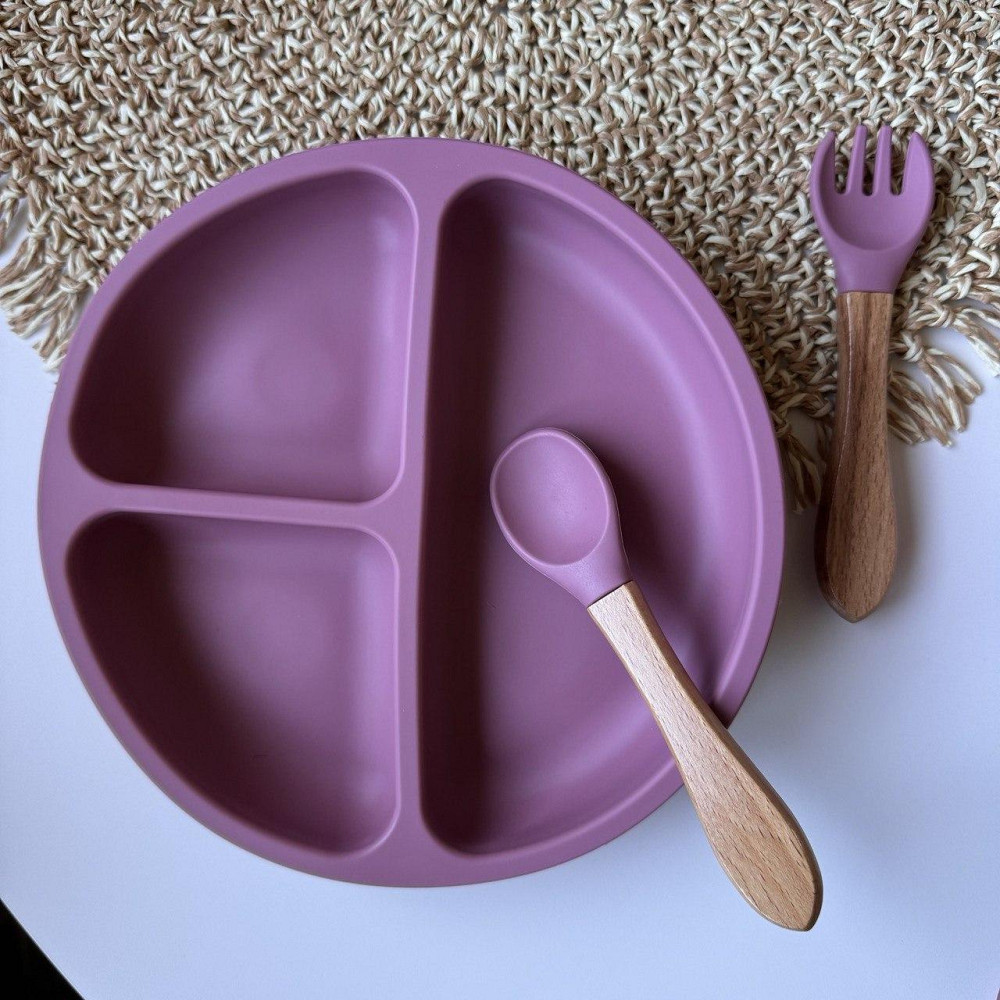 Набір дитячого силіконового посуду для дітей 9 предметів на присосках Колір рожевий пакунок малюка Київ - фото 2