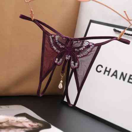 Сексуальні стрінги з метеликом та паєтками універсальний фіолетовий Київ