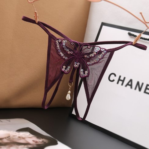 Сексуальні стрінги з метеликом та паєтками універсальний фіолетовий Київ - фото 1