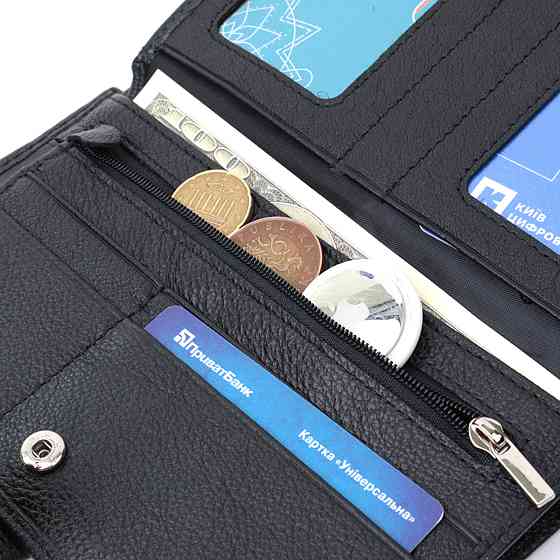 Універсальний чоловічий гаманець для грошей та документів з натуральної шкіри ST Leather 22735 Чорний Київ
