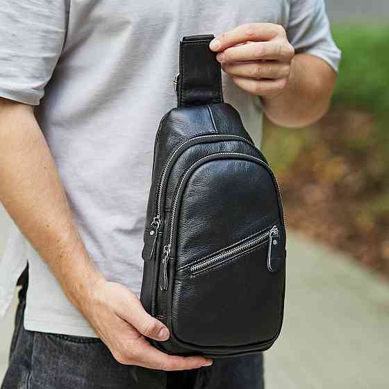 Кожаная мужская нагрудная сумка слинг черная Tiding Bag 79906 Киев
