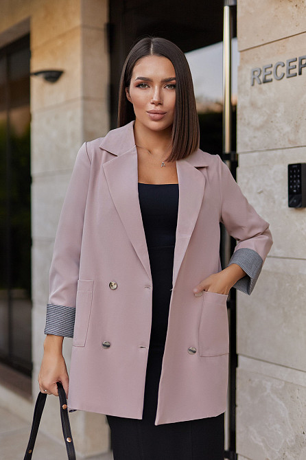 Жіночий базовий піджак на підкладці з манжетами "Lavita" | Норма і батал Бежевий, 54-56 Київ - фото 1