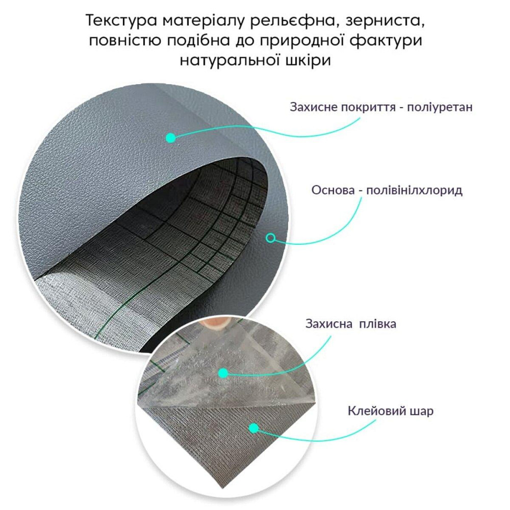Самоклеюча темно-сіра екошкіра в рулоні Київ - фото 3