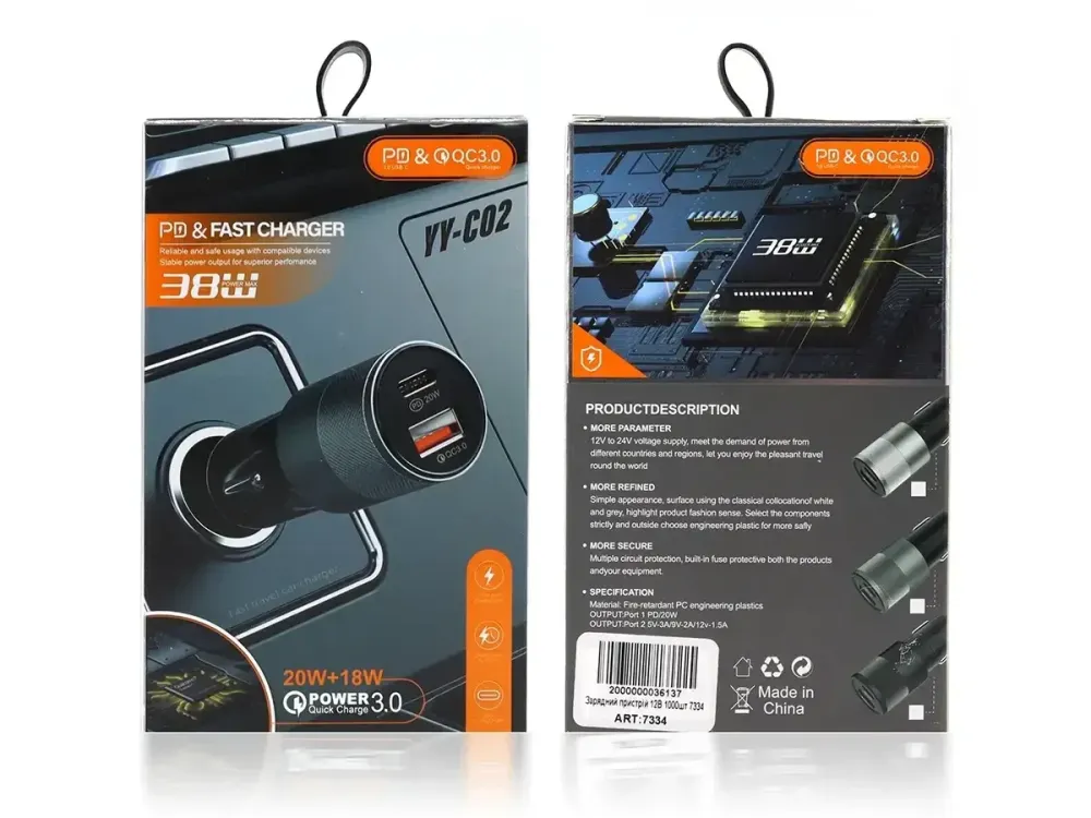 Зарядний пристрій 12В 3,0А 20Вт QC3.0 USBx1 Type-Cx1 YY-C0 Одеса - фото 6
