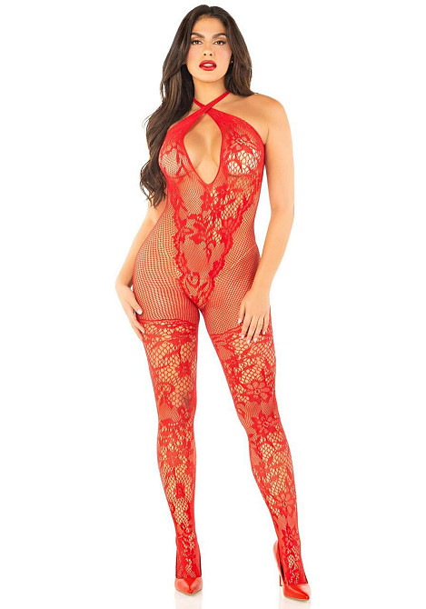 Бодистокинг Leg Avenue Seamless Net and Lace Lingerie Jumpsuit One Size, Red Sex Aura Киев - изображение 2