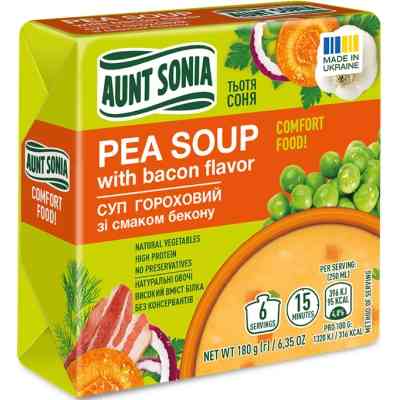 Пища быстрого приготовления Тьотя Соня Гороховый суп с беконом брикет 180 г (4820015101198) Винница
