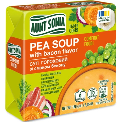 Пища быстрого приготовления Тьотя Соня Гороховый суп с беконом брикет 180 г (4820015101198) Винница - изображение 1