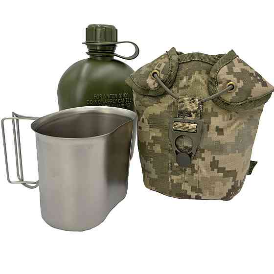 Фляга з нержавіючою кружкою в чохлі Cordura 1000 D Піксель ММ-14 Київ