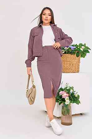 Женский стильный костюм двойка: жакет и юбка микровельвет Фрез, 46 Одесса