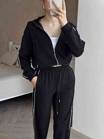 Женский стильный прогулочный костюм двойка: кофта и штаны турецкая двухнитка Черный, 46/48 Одесса