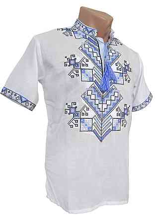 Мужская вышиванка на домотканом полотне в белом. Киев