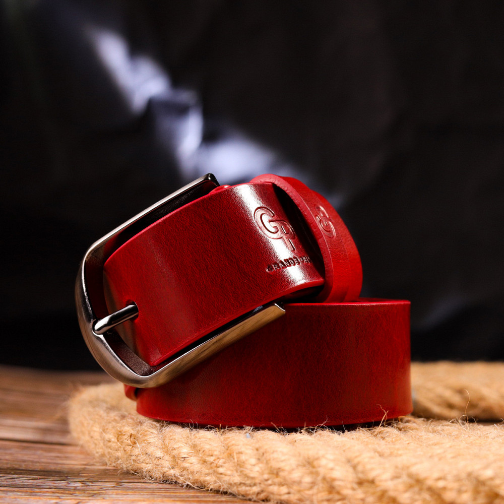 Женский яркий ремень из натуральной кожи Grande Pelle 21457 Красный Киев - изображение 10