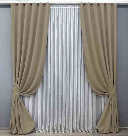 Комплект готовых штор VR-Textil Микровелюр Petek YL № 1804ш Капучино 150х295 см 2 шт (33-0778) Киев