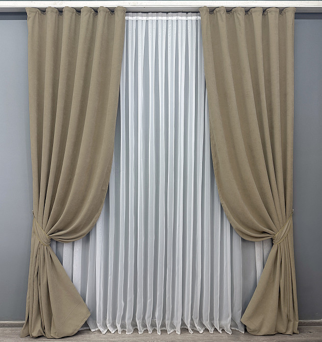 Комплект готовых штор VR-Textil Микровелюр Petek YL № 1804ш Капучино 150х295 см 2 шт (33-0778) Киев - изображение 2
