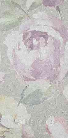 Обои виниловые на флизелине Grandeco Universe 5 цветы пионы крупные яркие сиреневые на сером Київ