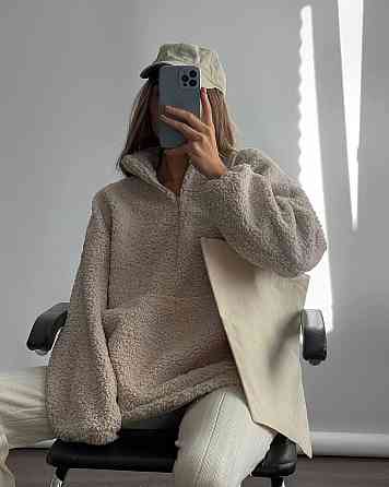 Жіноча стильна тепла оверсайз худі букле баранчик Бежевий Одеса