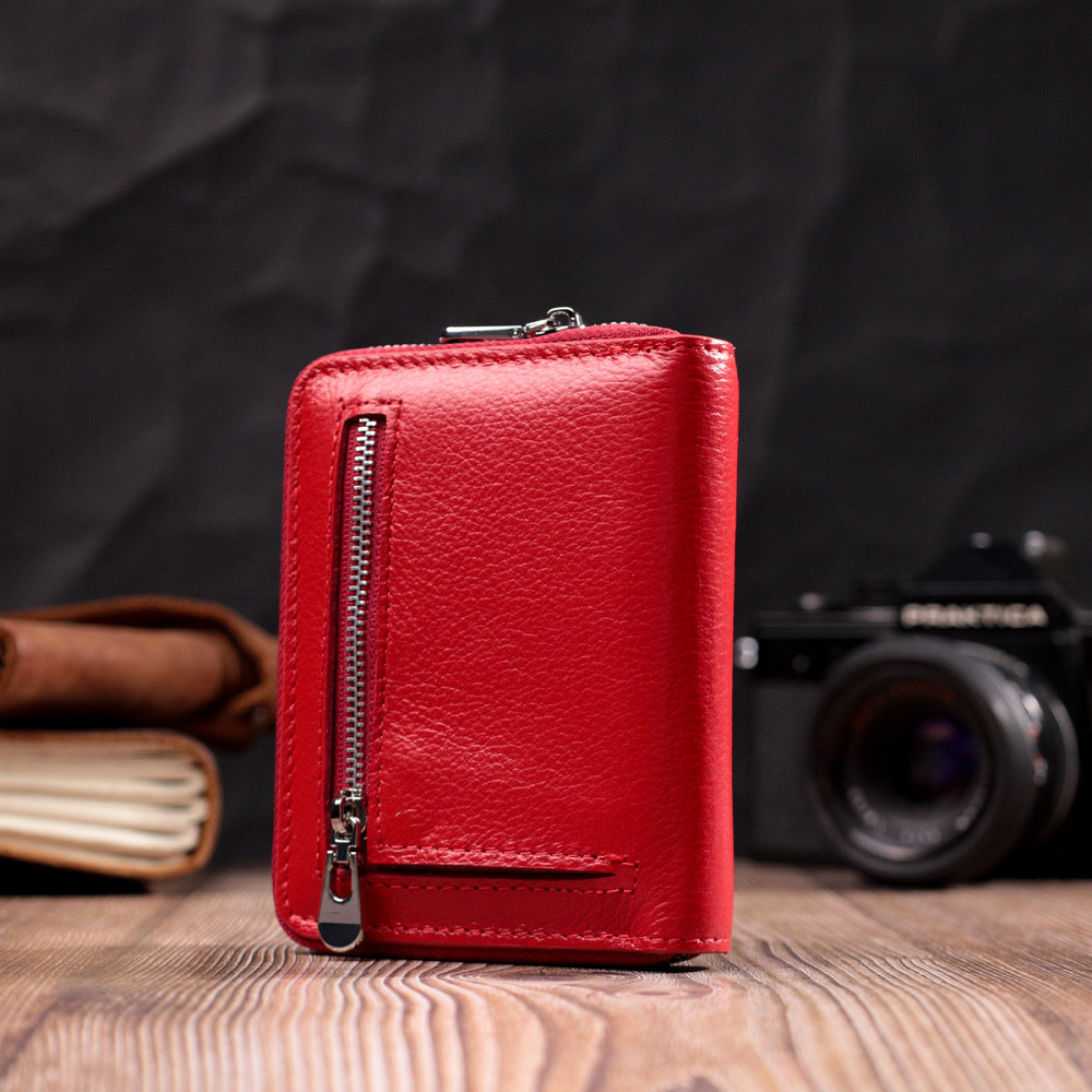 Кожаный женский кошелек на молнии с металлическим логотипом производителя ST Leather 19484 Красный Киев - изображение 9