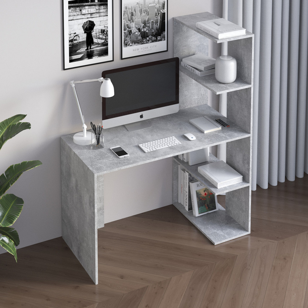 Комп’ютерний стіл VAYS M-17 Бетон, письмовий з боковим стелажем зправа, ЛДСП, 120×60×148 см - для дому, навчання, офісу Львів - фото 1