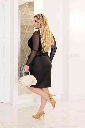 Кожаная юбка карандаш Annika Батал 56, Черный Киев